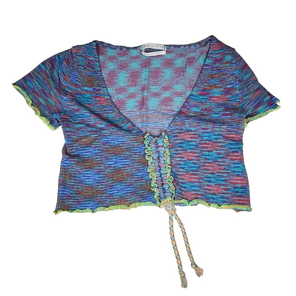 Urban Outfitters Women's Multi Colored Blue Crop-top Womens Size S